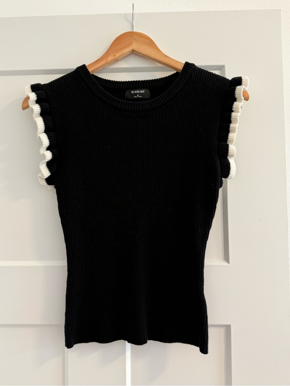 The Work Shop Black Ribbed Tank with White Ruffle Sleeves